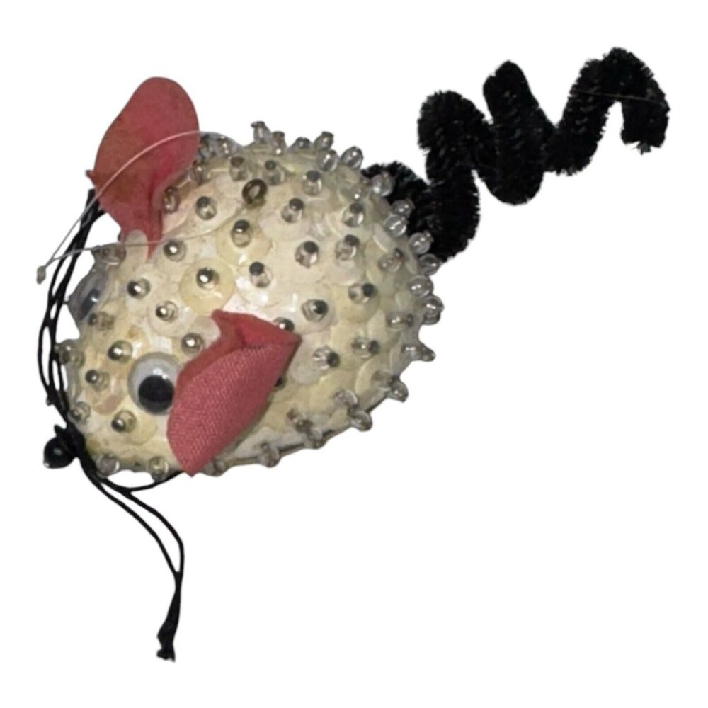 Vintage 1977 Styrofoam Christmas Mouse Ornaments Walco Products Sequins